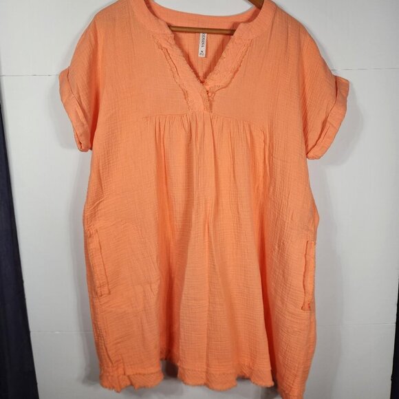 Zenana Orange Oversized Mini Dress Cuffed Sleeve size Medium NWOT - Picture 1 of 7